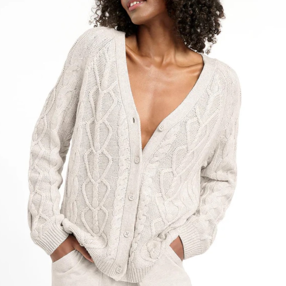 Splendid Wool Cashmere Blend Cream Cable Knit Cardigan Sweater
